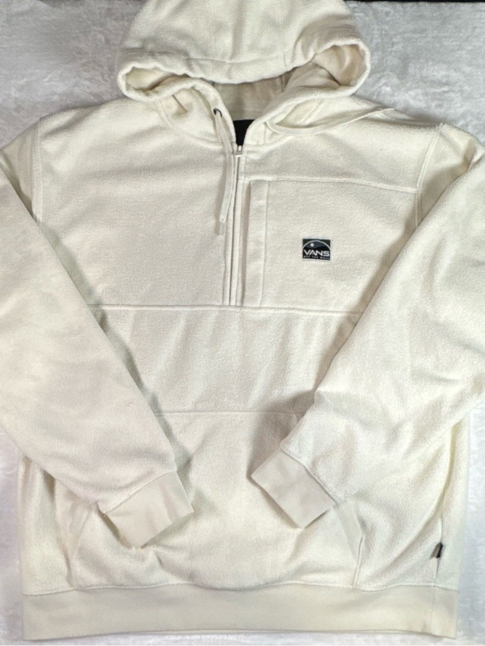 Vans Cream Fleece Hoodie Men’s XL Quarter Zip Pullover Cozy Logo Sweatshirt